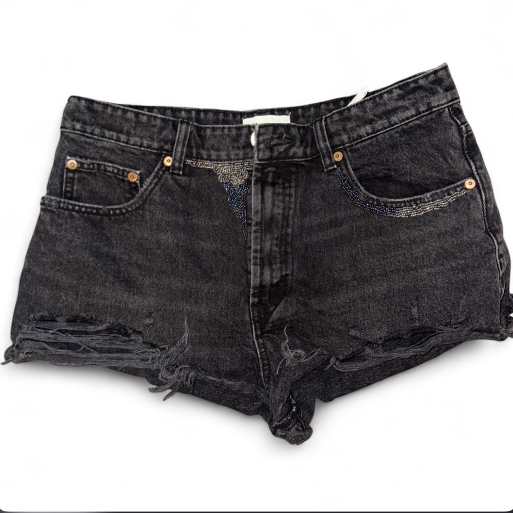 Zara Black Distressed Denim Shorts